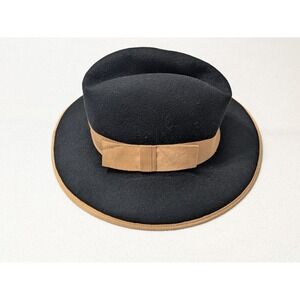 Betmar New York Womens Vintage Mod Retro Black Tan Wool Felt Fedora Hat Cap